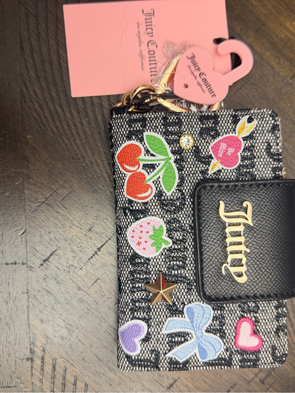 Juicy Couture Kids Black Patterned Wallet with Colorful Patches